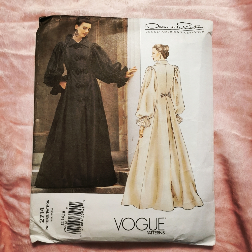 Vogue #2714 Oscar de la Renta Victorian Coatdress Sewing Pattern, uncut, 12-16